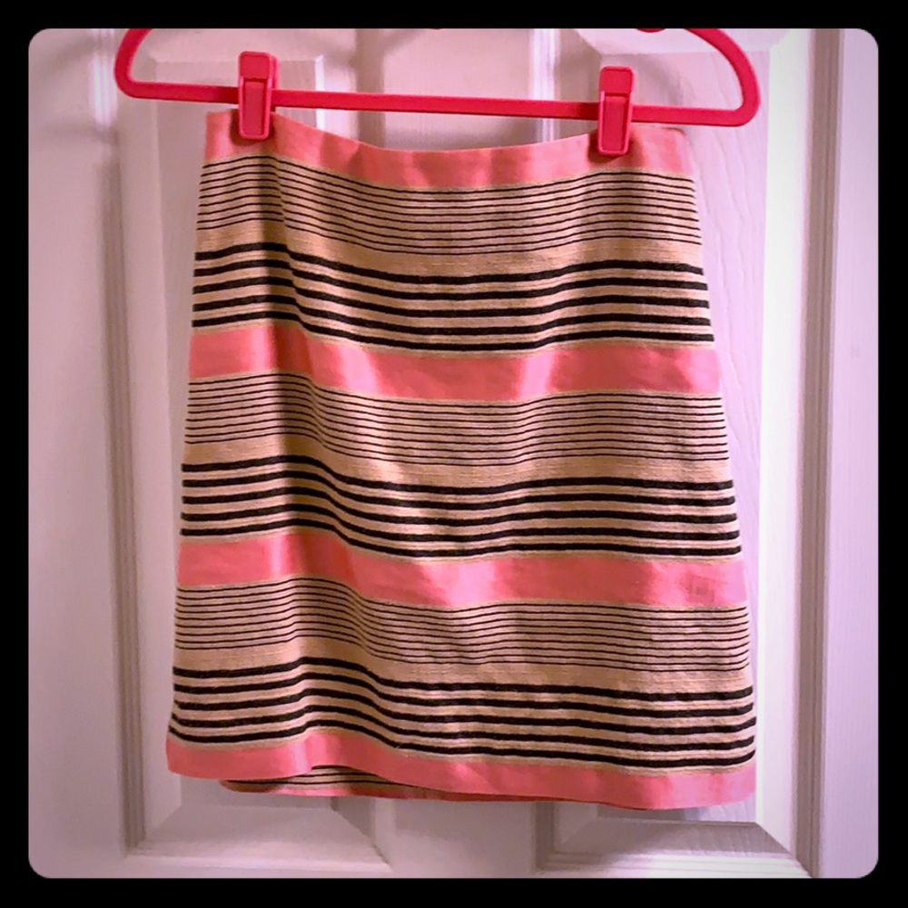 Coral burlap & black striped textured pencil skirt